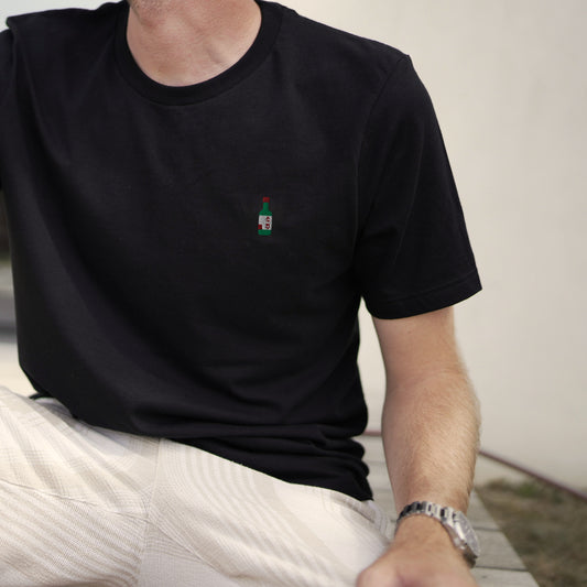 T-shirt noir brodé unisexe – Soju  🍶